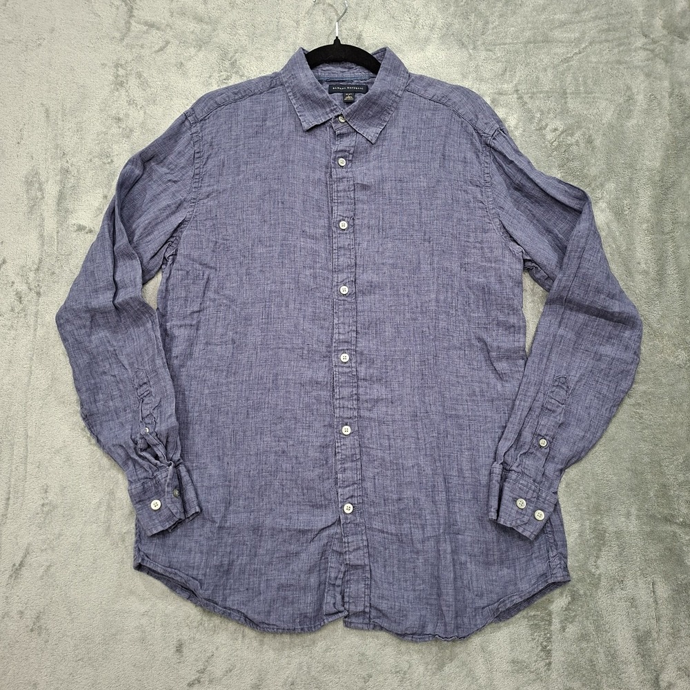 Banana Republic 100% Linen Shirt L Blue Long Sleeve Button Up Beachy